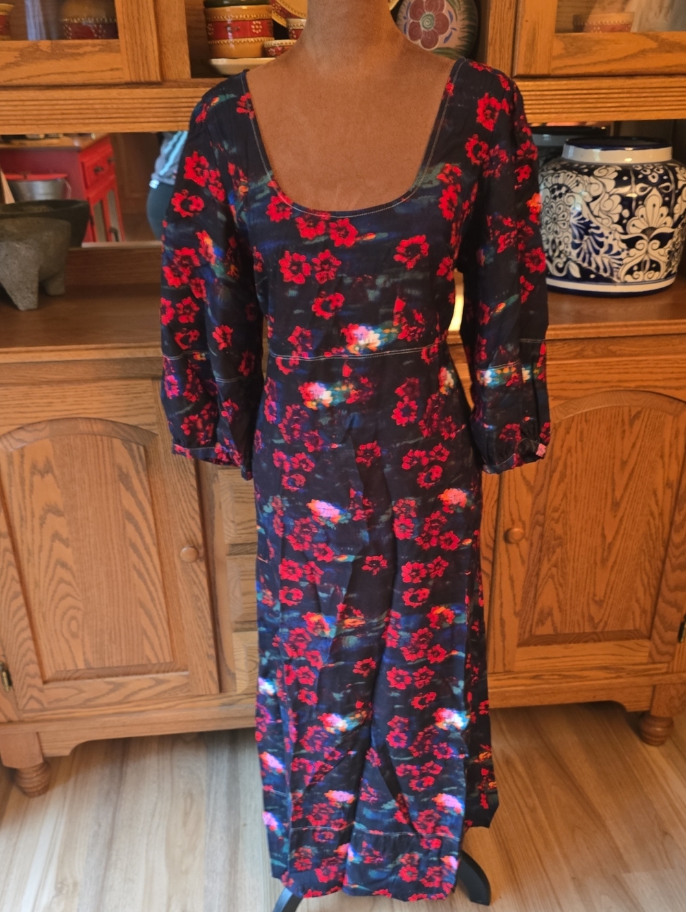 Rachel Comey Navy Maxi Dress with Red Floral Print